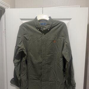 Ralph Lauren Men's Olive Green Long-Sleeve Button-Down Shirt